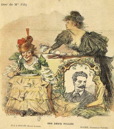 Tegnefilm for de to hundrede viser af Mademoiselle Fifi, fra romanen af Guy de Maupassant (1850-1893) (illustration) af Charles Leandre