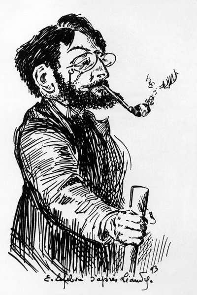 Henri Riviere (1864-1951) fransk kunstner og designer (skyggespil på Cabaret Le Chat Noir), tegning af E. Lefebvre efter Leandre af Charles Leandre