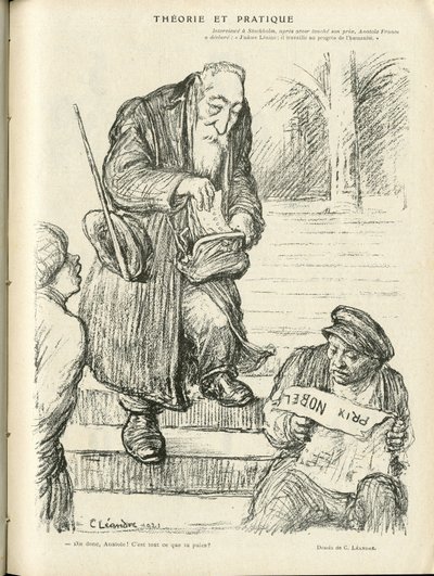 Illustration af Charles Leandre (1862-1934) i Le Rire, 31/12/21 - Teori og praksis - Nobelpris - Lenine, Frankrig Anatole af Charles Leandre