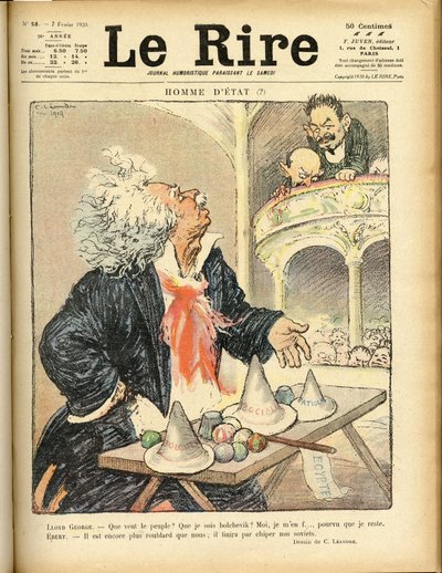 Illustration til forsiden af Le Rire, 07/02/1920 - Statsmand - David Lloyd George og Ebert Friedrich (1871-1925) af Charles Leandre