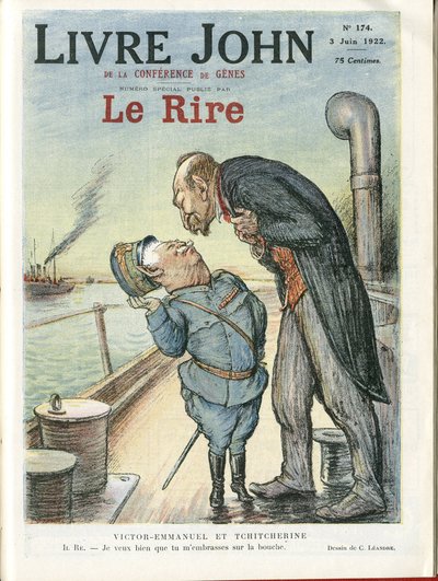 Charles Leandre (1862-1934) for forsiden af ​​Le Rire, 03/06/22 - Italien, USSR - Victor Emmanuel I, Gueorgui Titcherine (1872-1936) af Charles Leandre