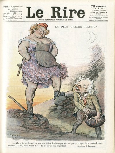 Illustration af Charles Leandre (1862-1934) til forsiden af Le Rire, 30/09/22 - Den største illusion - Tyskland Preussen, England Storbritannien, Reparationer - Marianne, David Lloyd George (1863-1945) - Trivialit af Charles Leandre