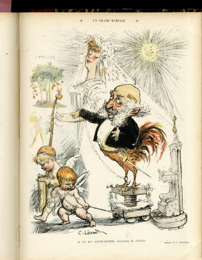 Illustration af Charles Leandre (1862-1934) i Le Rire, 22/10/04 - Et storslået ægteskab - Ægteskab - Hane, Meyer Arthur - Animalisering af Charles Leandre