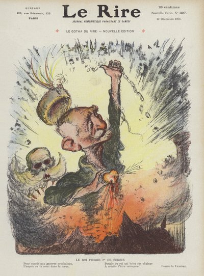 Kong Peter I af Serbien. Illustration til Le Rire af Charles Leandre