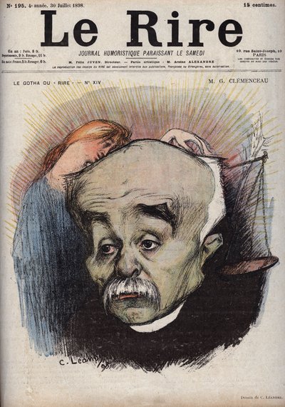 Portræt af Georges Clemenceau (1841-1929) - balancen refererer til avisen La Justice"" og dens direktør, Cornelius Herz, som havde modtaget penge fra Clemenceau - karikatur af Charles Leandre (1862-1934) i "" Le Rire"" ” af 30. juli af Charles Leandre