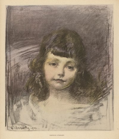 Portræt af et barn (farve litho) af Charles Leandre