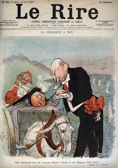 Præsidenten i Nice - Frankrigs præsident Felix Faure mødte dronning Victoria i Nice - tegneserie af Charles Leandre (1862-1934) i "" Le Rire"" af 23. april 1898 af Charles Leandre