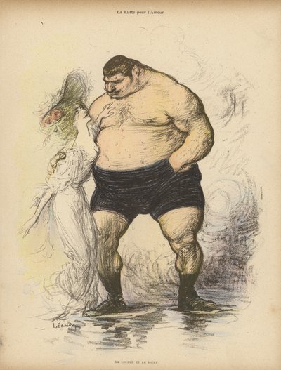Kampen om kærlighed: Blødhed og styrke (farve litho) af Charles Leandre