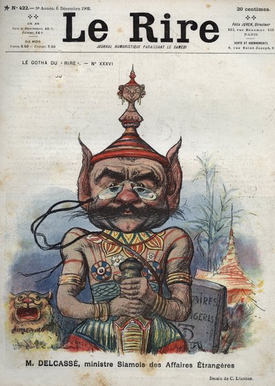 Theophile Delcasse (1852-1923), fransk politiker - Latterens Gotha, nr. XXXVI, M. Delcasse, Siamesisk udenrigsminister - Tegneserie af Charles Leandre - (6. december 1902) af Charles Leandre