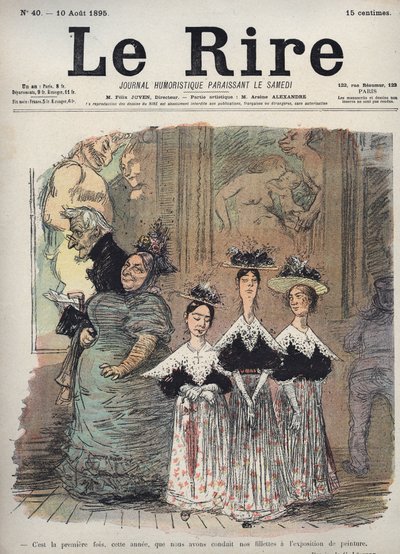 Det er første gang, i år, at vi har ført vores piger til maleriudstillingen - karikatur af Charles Leandre (1862-1934) i "" Le Rire""" den 10. august af Charles Leandre