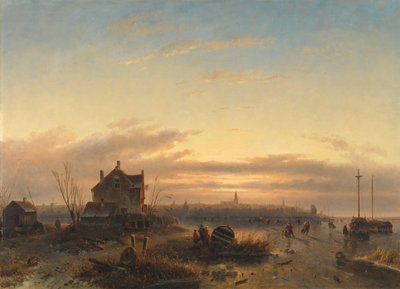Vinter på IJ til Amsterdam af Charles Leickert (signed by artist)