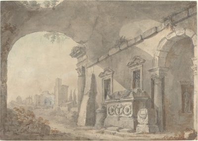 Romerske ruiner med en grav af Charles Louis Clerisseau