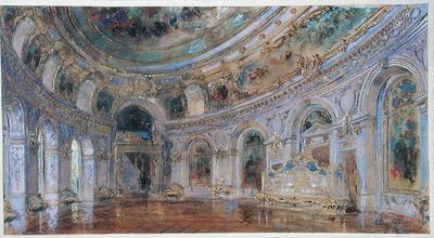 Festsal ved det kongelige palads i Laeken, ca. 1910 (akvarel på papir) af Charles Louis Girault
