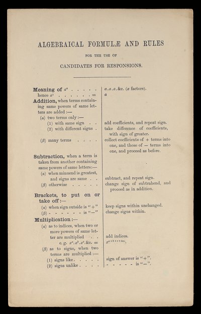 Algebraiske formler og regler for brug af kandidater til svar, Oxford University Press af Charles Lutwidge Dodgson