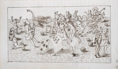 Alice og den røde dronning spiller kroket, illustration fra kapitel IV af 