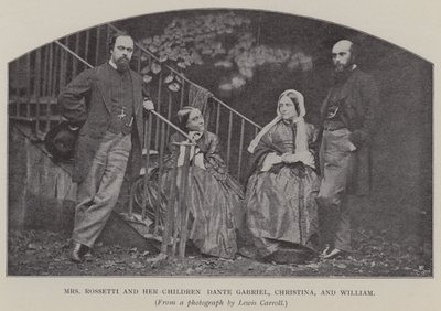 Fru Rossetti og hendes børn Dante Gabriel, Christina og William (s/h-billede) af Charles Lutwidge Dodgson