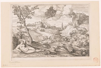 Landskab med Andromeda bevogtet af dragen og Perseus, der flyver i en sky af Charles Macé (attributed to)