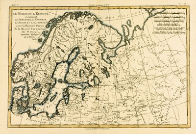 Nordeuropa, herunder Danmark, Norge, Sverige og Lapland, med det meste af Vestrusland, fra Atlas de Toutes les Parties Connues du Globe Terrestre af Guillaume Raynal (1713-96) udgivet i Genève, af Charles Marie Rigobert Bonne