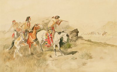 Attack on the Muleteers, ca. 1895 (blyant & wc på papir) af Charles Marion Russell