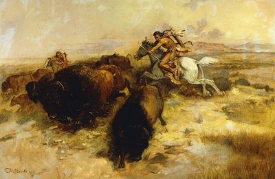Bøffeljagt, 1897 af Charles Marion Russell
