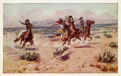Cowboys, der jagter en prærieulv af Charles Marion Russell
