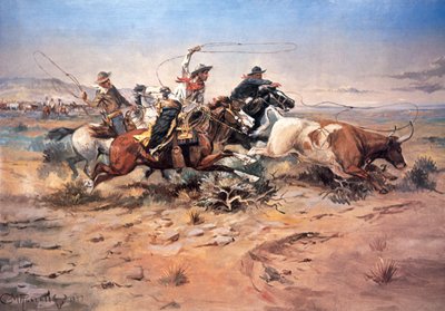 Cowboys, der redder en okse af Charles Marion Russell