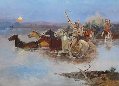 Krydser floden, ca. 1895 af Charles Marion Russell