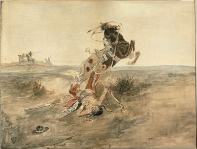Faldet indisk kriger af Charles Marion Russell