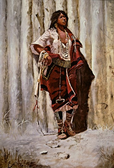 Indian Maid at the Stockade (olie på lærred) af Charles Marion Russell