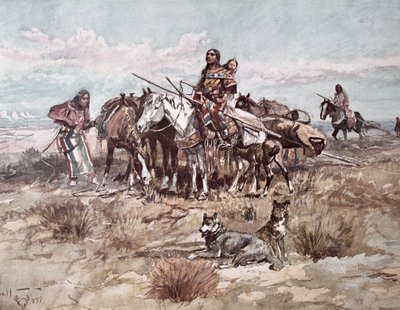 Native Americans Plains Folk flytter lejr af Charles Marion Russell