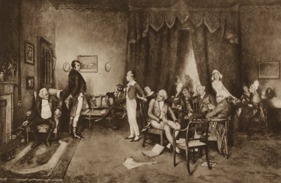 Møde mellem Robert Burns og Sir Walter Scott, Edinburgh (litho) af Charles Martin (after) Hardie