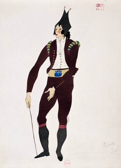 Kostume til Fiorellos karakter fra Barberen i Sevilla af Gioacchino Rossini, skitse af Charles Martin (1884-1934) af Charles Martin