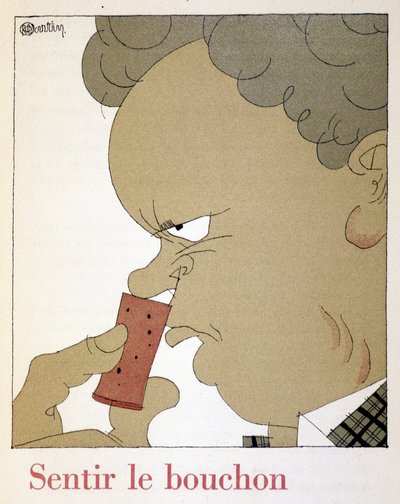 Føler proppen - i ""Monseigneur le vin"", tegning af Charles Martin (1884-1934), Etablissements Nicolas hæfte af Charles Martin