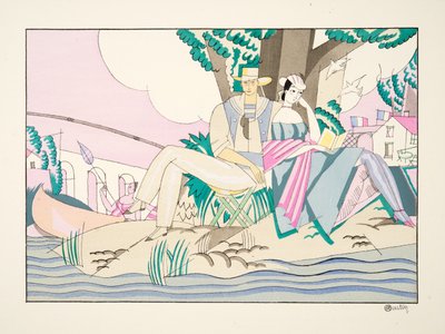 La Peche fra Sports & Entertainment, pub. 1914 (stenciltryk) af Charles Martin