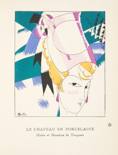Le Chapeau en Porcelaine, fra en samling af modeplader, 1920 (pochoirtryk) af Charles Martin