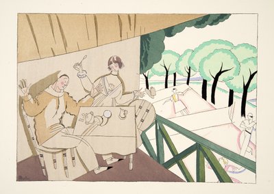 Le Tennis, fra Sports & Entertainment, pub. 1914 (stenciltryk) af Charles Martin