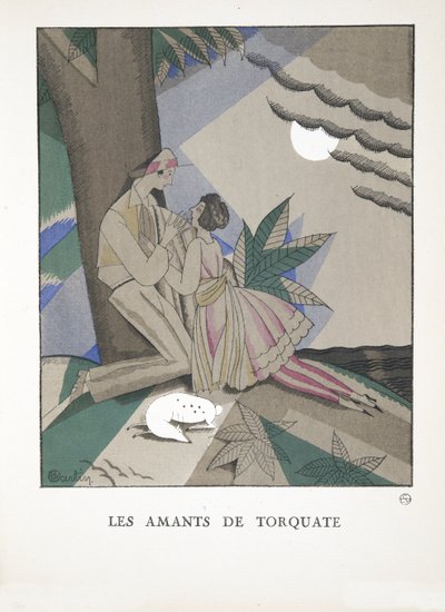 Les Amants de Torquate, fra en samling af modeplader, 1921 (pochoirtryk) af Charles Martin