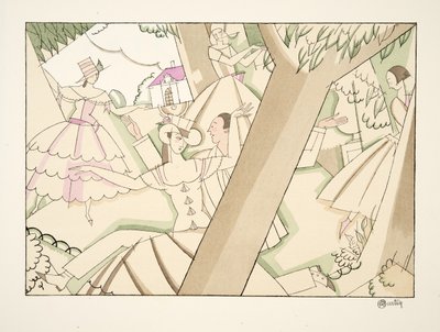 Les Quatre Coins, fra Sports & Entertainment, pub. 1914 (stenciltryk) af Charles Martin