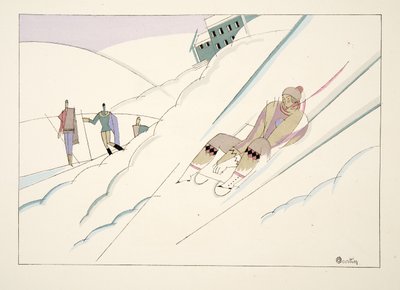 Slæde, fra Sports & Entertainment, pub. 1914 (stenciltryk) af Charles Martin