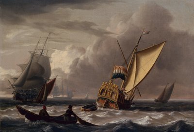 En hollandsk admiralitetsyacht og anden forsendelse (olie på panel) af Charles Martin Powell