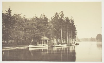 Uden titel, c. 1850. [Båd på en sø i Bois de Boulogne, en park i Paris]. af Charles Marville