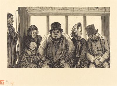 Interiør af en omnibus af Charles Maurand after Honoré Daumier