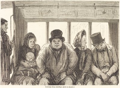 Interiør af en omnibus [nederste halvdel] af Charles Maurand after Honoré Daumier