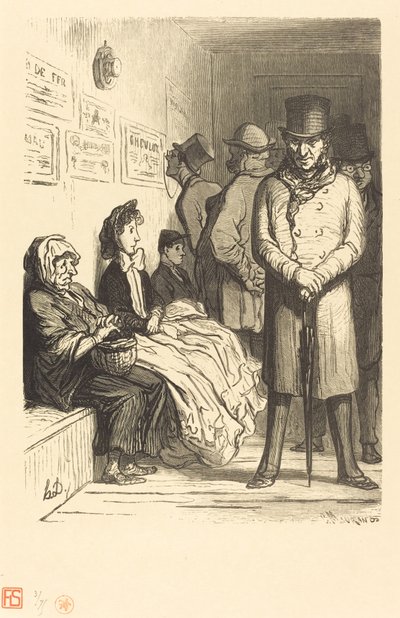 Et omnibus-ventekontor af Charles Maurand after Honoré Daumier