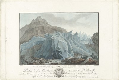 Gletsjer bij Grindelwald Lutchinen, der dukker op fra den nedre Grindelwald-gletsjer. Kanton Bern, provinsen Interlaken (titel på objekt) Bemærkelsesværdig udsigt over bjergene i Schweiz (serietitel) af Charles Melchior Descourtis