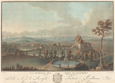 Generel udsigt over alperne og gletschere. af Charles Melchior Descourtis