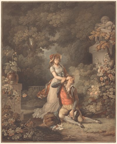 Den overraskede elsker af Charles Melchior Descourtis after Jean Frederic Schall