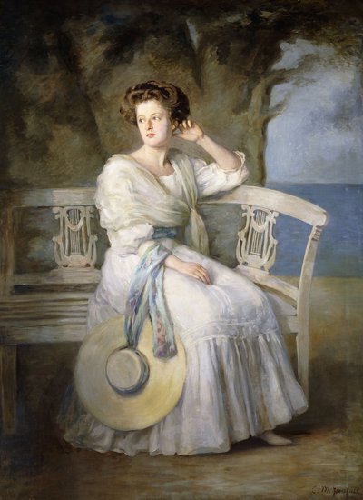 Portræt af en dame iført en blå kjole af Charles Mendelssohn Horsfall