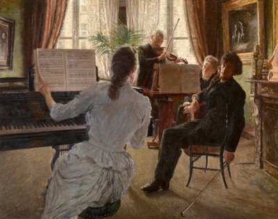 Kvartetten (olie på panel) af Charles Mertens