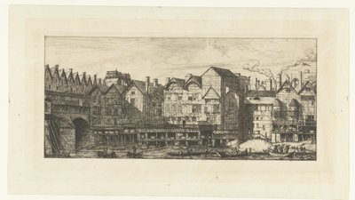 Bagfacader af buntmagerhuse på Seinen nær Pont-au-Change i Paris En del af Paris slutningen af ​​det syttende århundrede Partie de la cité vers la Fin du XVIIe siècle af Charles Meryon